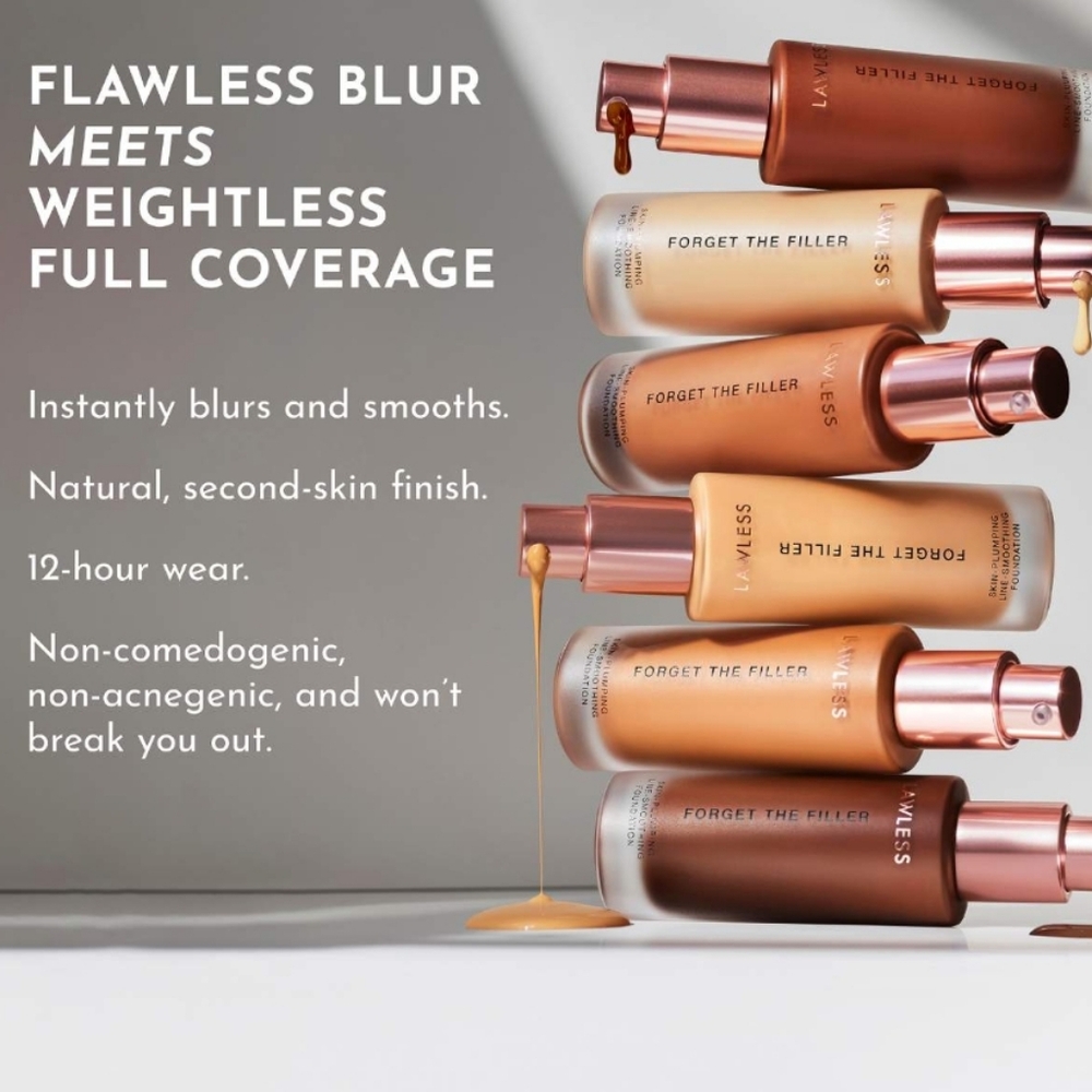 NIB LAWLESS FORGET THE FILLER SKIN PLUMPING LINE SMOOTHING FOUNDATION T17 - Picture 5 of 15
